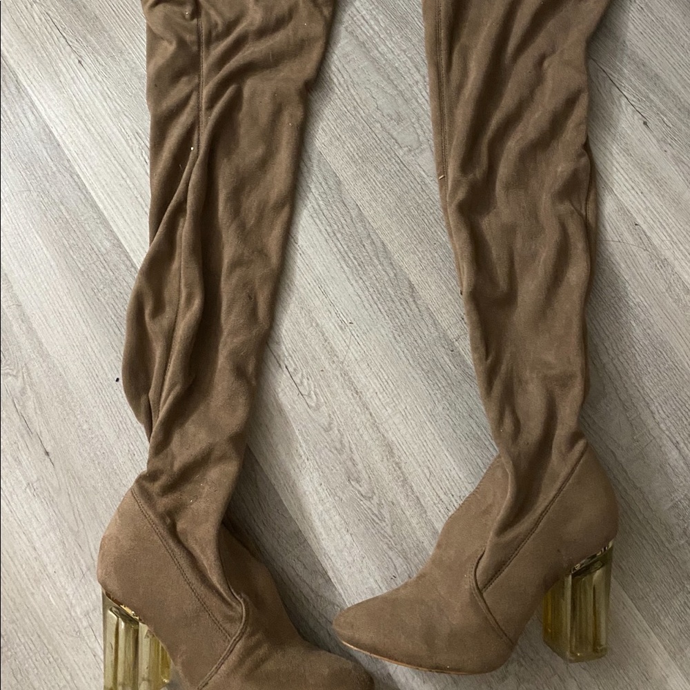 Tan thigh high boots